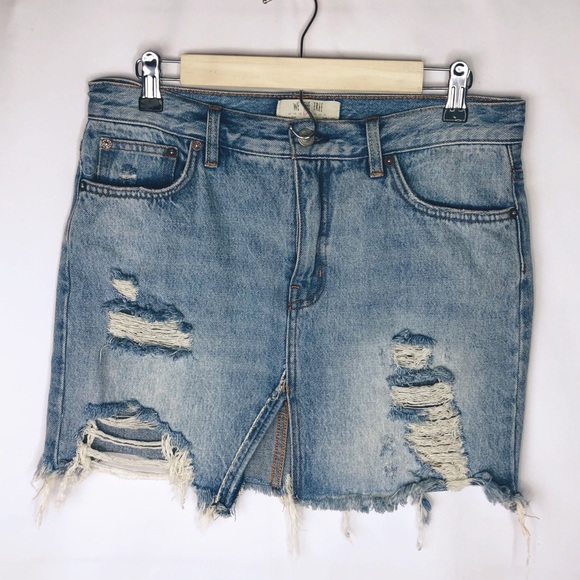 Free People Dresses & Skirts - FREE PEOPLE Distressed Denim Mini Skirt in Size 27
